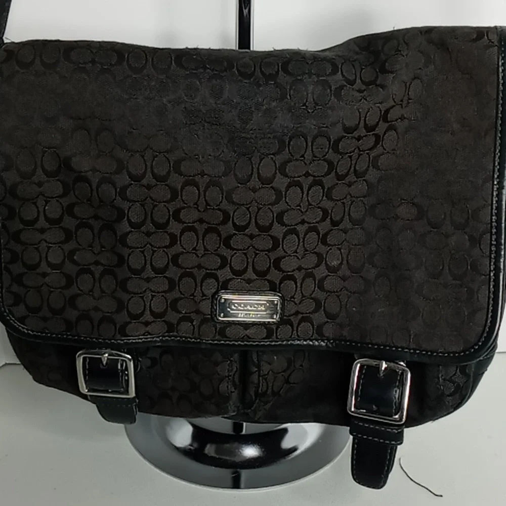 Coach F70283 Jacquard & Leather Signature Messenger Bag - Crossbody - Dark Brown